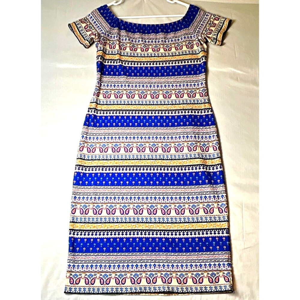 Chelsea & Violet Paisley Sheath Midi Dress Square Neck Cap Sleeve L